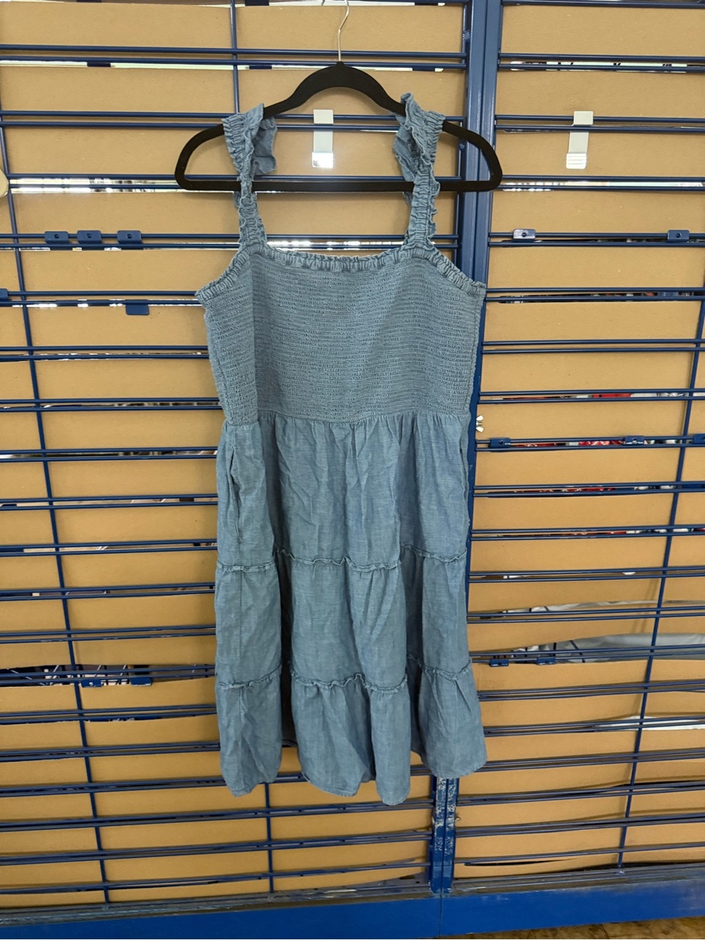 LOFT Blue Smocked Tiered Midi Dress